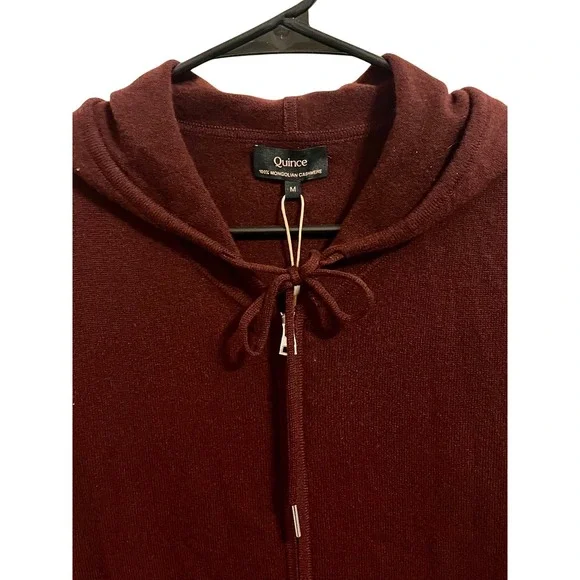 Quince 100% Mongolian Cashmere Zip Hoodie Burgundy M NWT - Picture 4 of 6